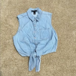 Forever 21 Denim Button Crop Tank Top